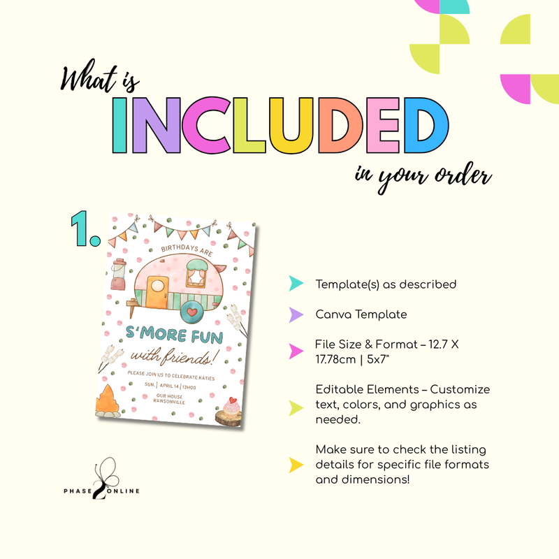 Pink Camp Birthday Invitation and Pack list
