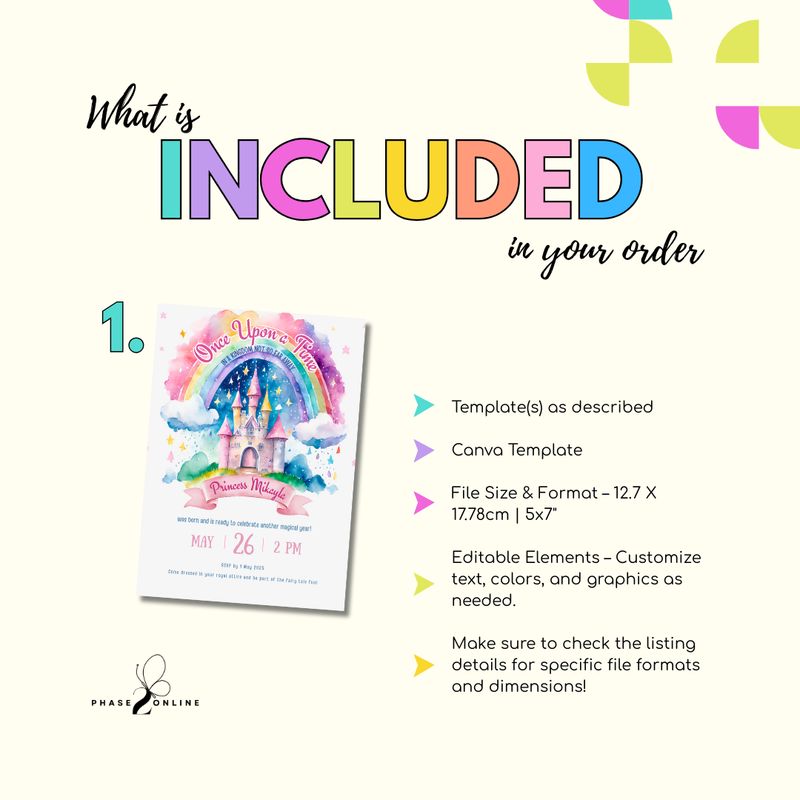 Princess Rainbow Birthday Invitation