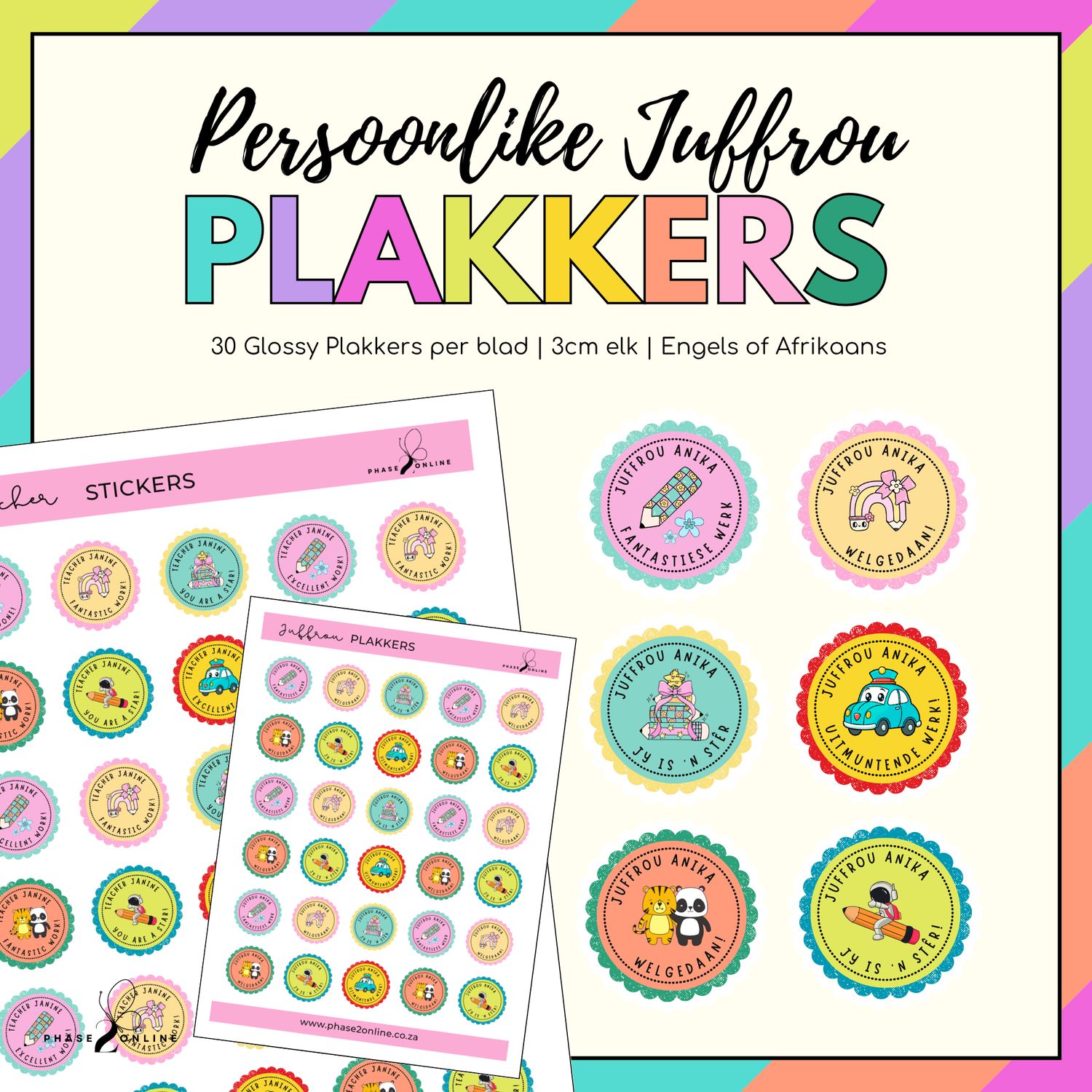 Persoonlike Juffrou Plakkers | Personalised Teacher Stickers