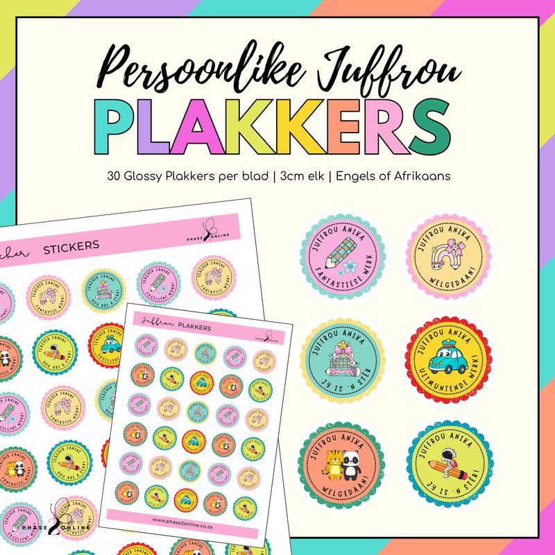 Persoonlike Juffrou Plakkers | Personalised Teacher Stickers