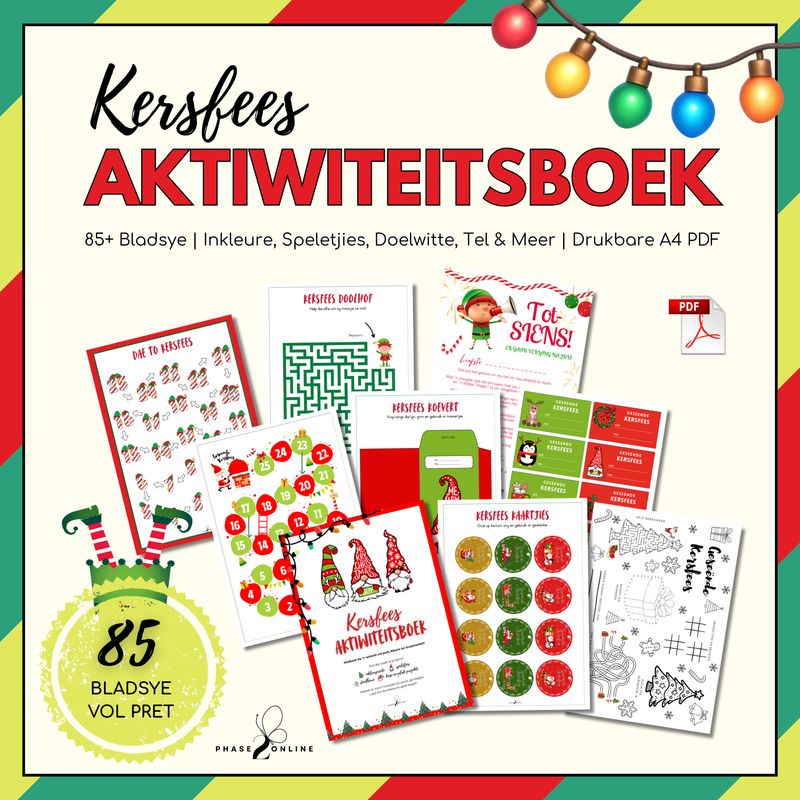 Kersfees Aktiwiteitsboek vir Kinders | 85+ Bladsye | Drukbare A4 PDF