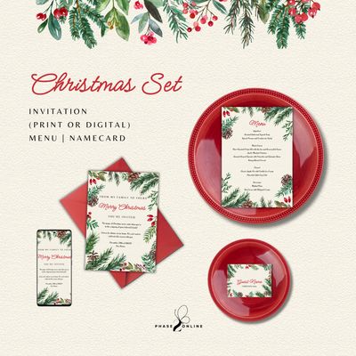 Christmas Set 4 - Watercolor leaves &amp; berries