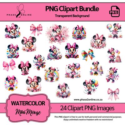 ​Pink Minnie Mouse Clipart – High-Quality PNG Designs for Instant Download