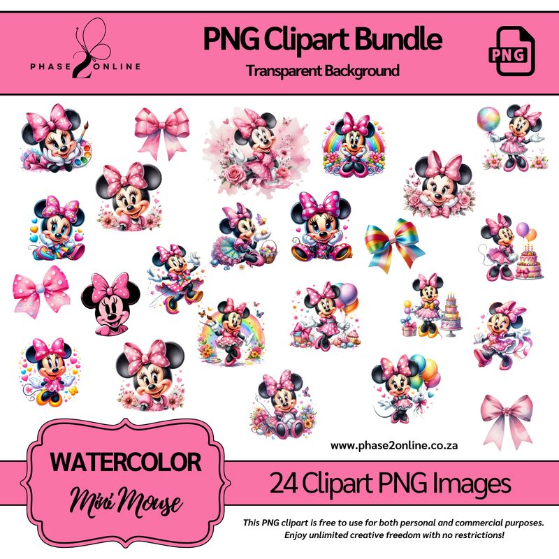 ​Pink Minnie Mouse Clipart – High-Quality PNG Designs for Instant Download