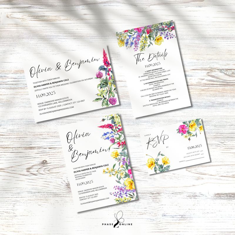 Wildflowers Wedding Invitation Template Bundle