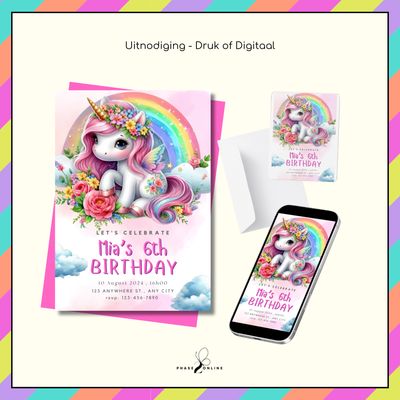 Unicorn Verjaarsdag Partytjie Bundel | Redigeerbare Canva Templates | Digitale Aflaai