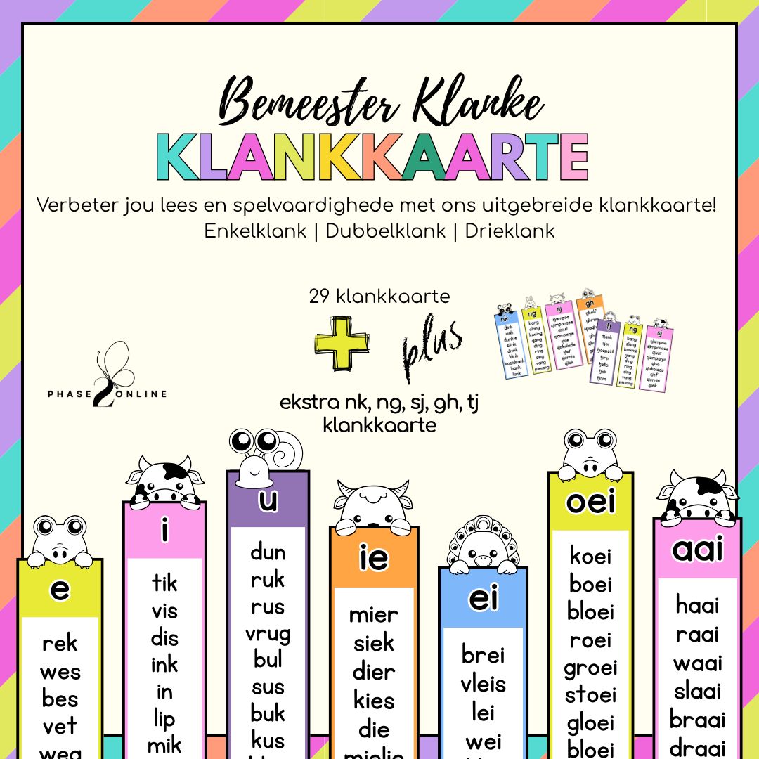 Afrikaanse Klankkaarte - enkel | dubbel | drie plus meer