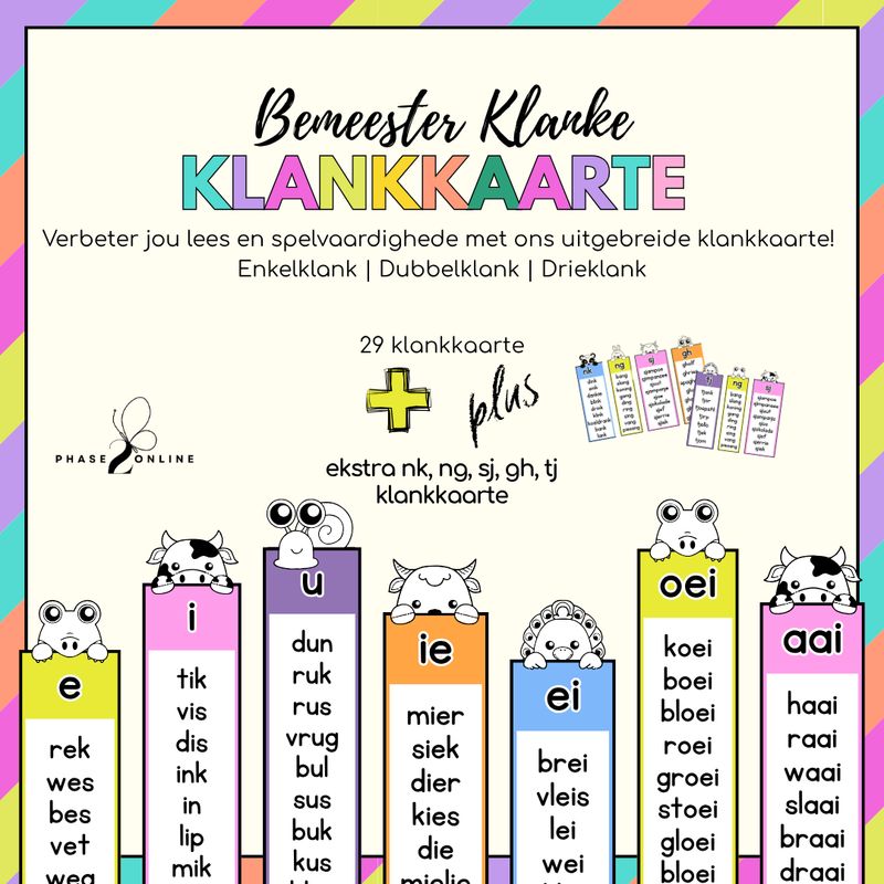 Afrikaanse Klankkaarte - enkel | dubbel | drie plus meer