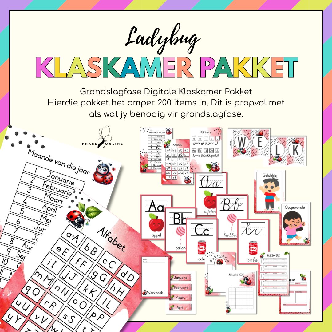 Ladybug klaskamer pakket digitale aflaai vir Graad R en Graad 1 klaskamer dekor.
