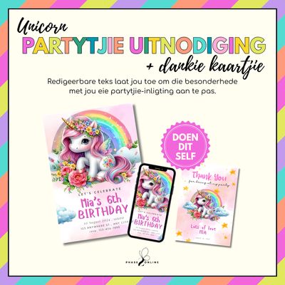 Unicorn Verjaarsdag Uitnodiging | Redigeerbare Onmiddellike Aflaai