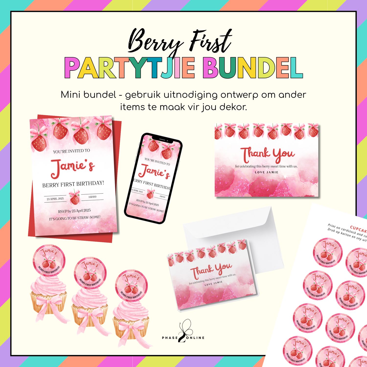 Berry First Mini Bundel Uitnodiging | Redigeerbare Onmiddellike Aflaai | Partytjie