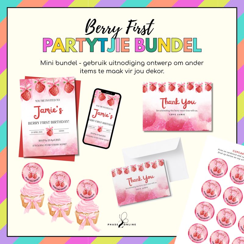 Berry First Mini Bundel Uitnodiging | Redigeerbare Onmiddellike Aflaai | Partytjie