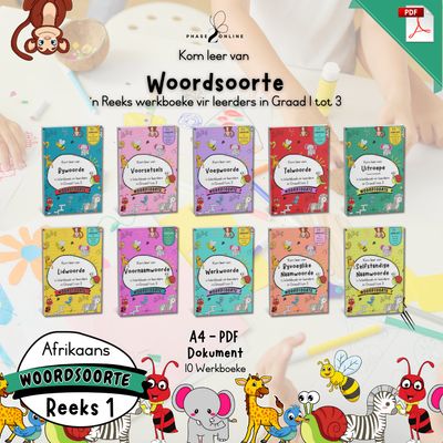 Afrikaanse woordsoorte PDF werkboek bundel vir Graad 1 tot 3