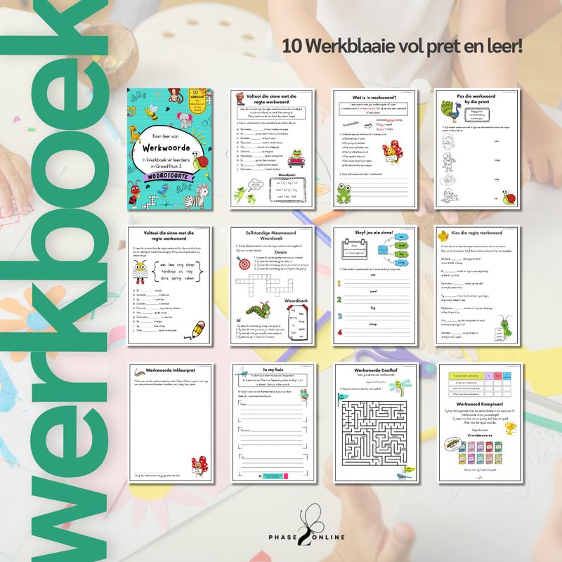 Printable Afrikaans woordsoorte werkboeke vir laerskool kinders