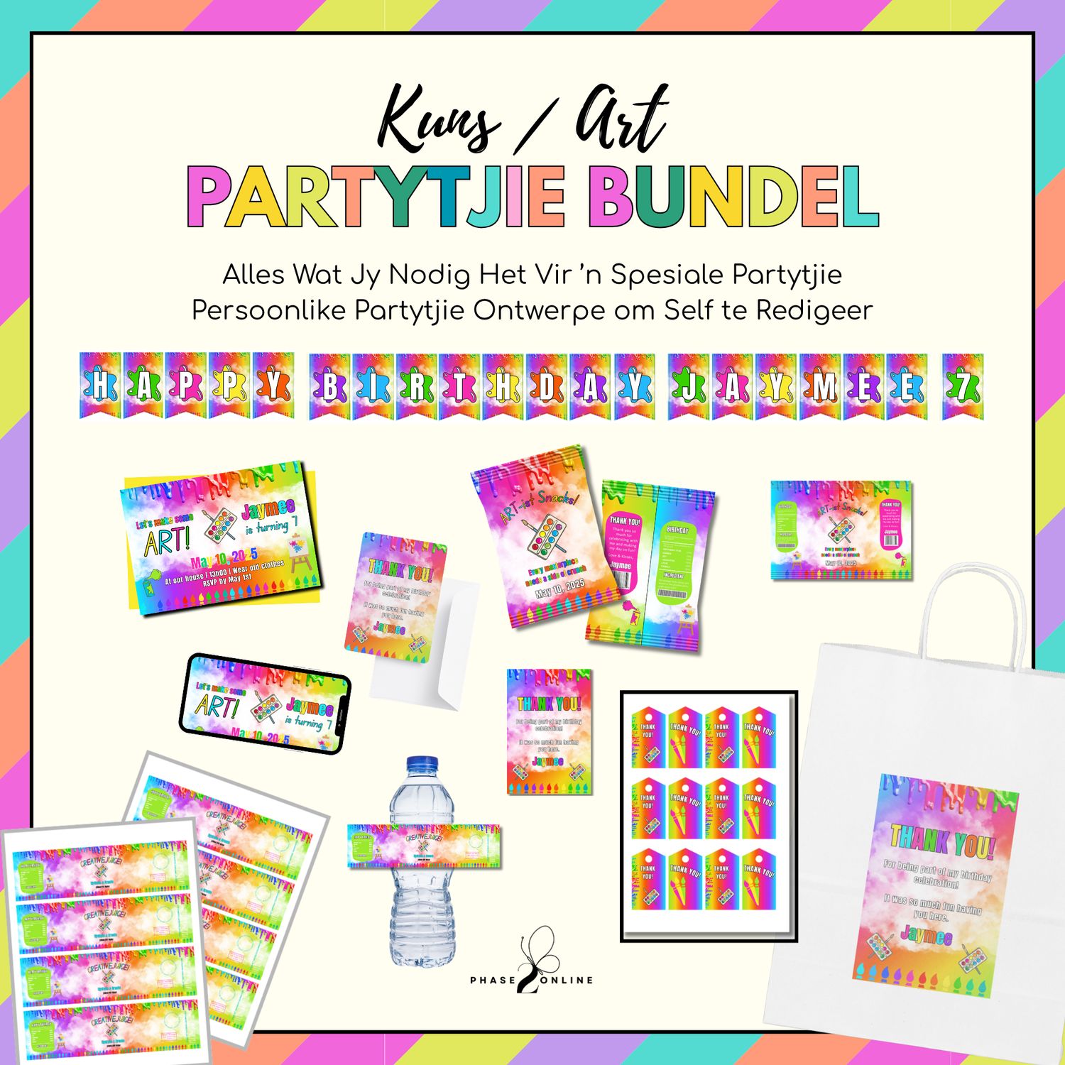 ART / Kuns Verjaarsdag Partytjie Bundel | Redigeerbare Uitnodiging