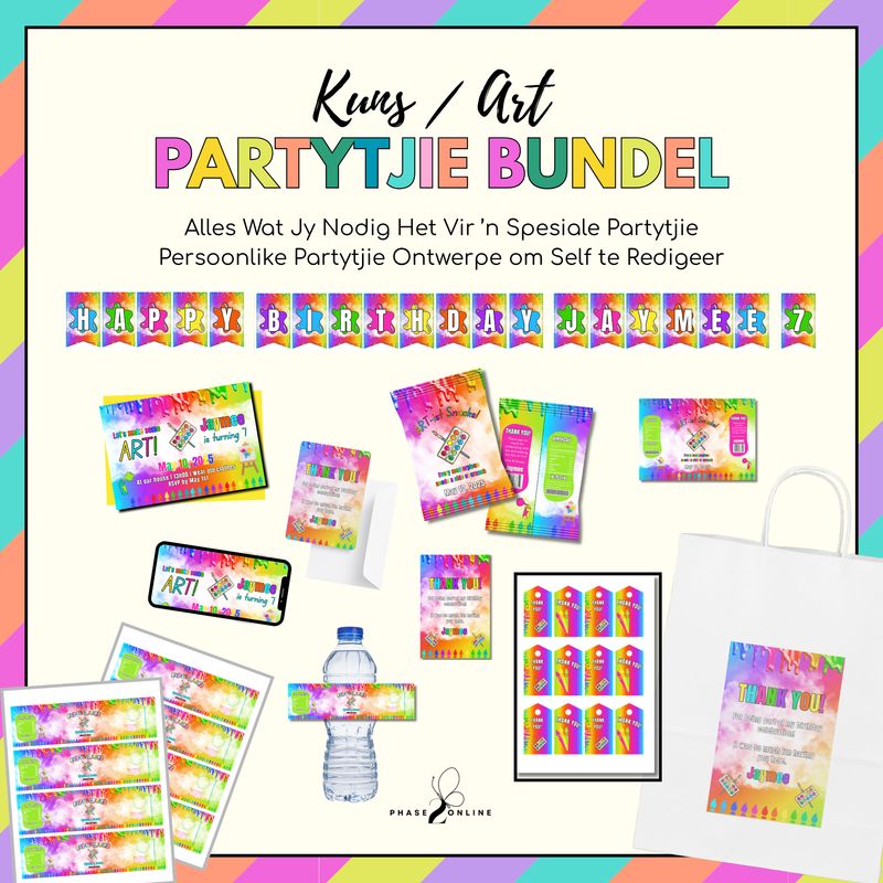 ART / Kuns Verjaarsdag Partytjie Bundel | Redigeerbare Uitnodiging