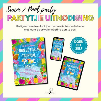 Swem Partytjie Uitnodiging | Redigeerbare Onmiddellike Aflaai