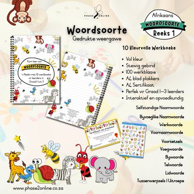 Afrikaanse woordsoorte werkboek bundel vir Graad 1 tot 3