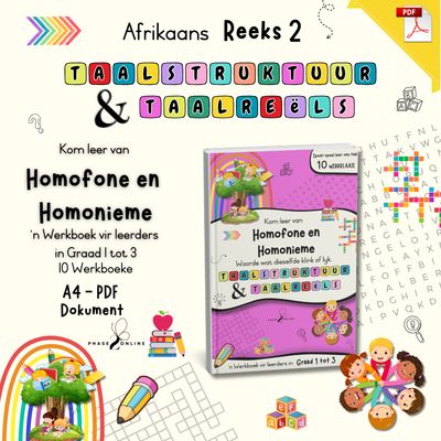 Afrikaanse homofone en homonieme PDF werkboek vir Graad 1 tot 3