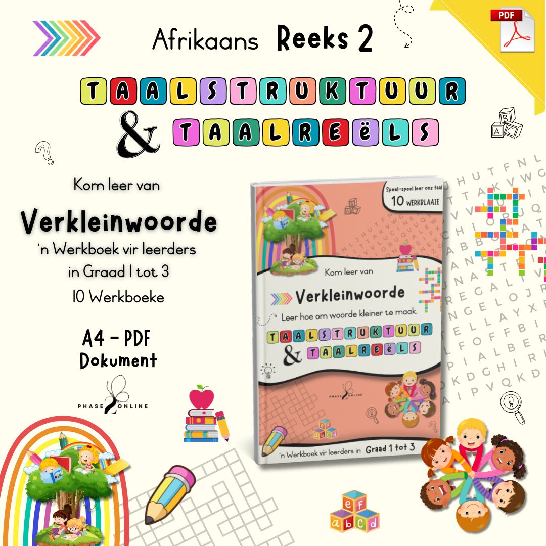 Afrikaanse verkleinwoorde PDF werkboek vir Graad 1 tot 3