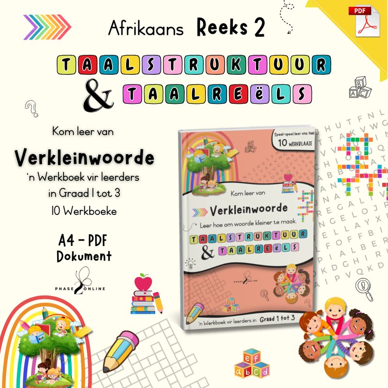 Afrikaanse verkleinwoorde PDF werkboek vir Graad 1 tot 3