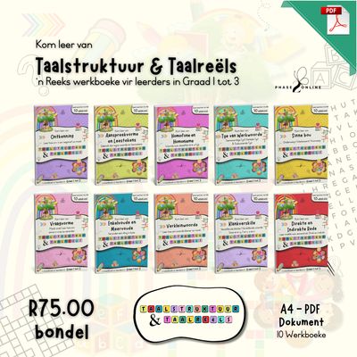 Afrikaanse taalstruktuur en taalreëls werkboek bundel vir Graad 1 tot 3