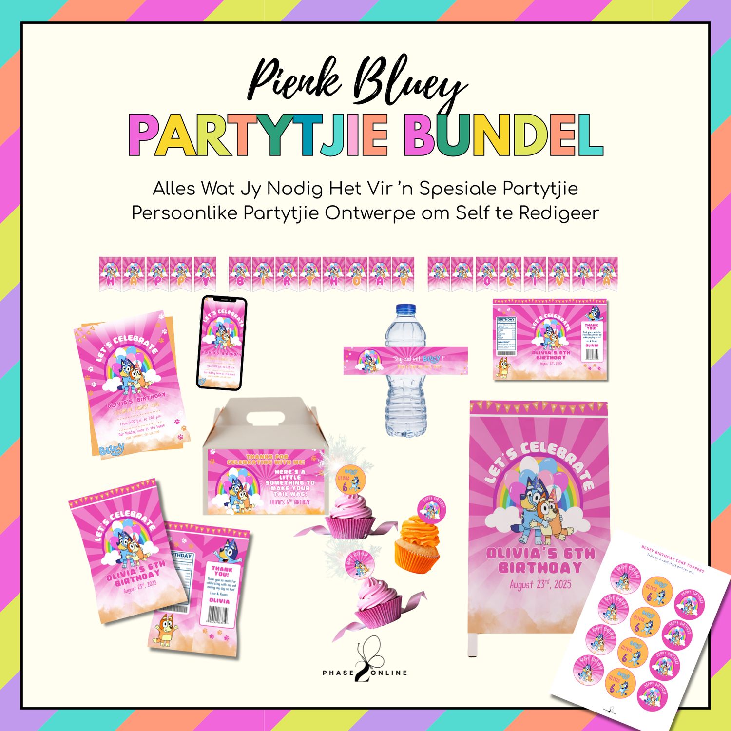 ​Pienk Bluey Dogtertjie Verjaarsdag Partytjie Bundel