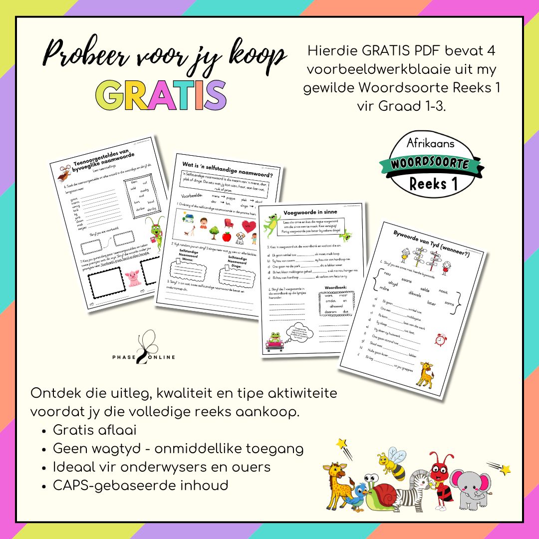 Probeer voordat jy koop | Reeks 1 | 4 Werkblaaie (PDF)