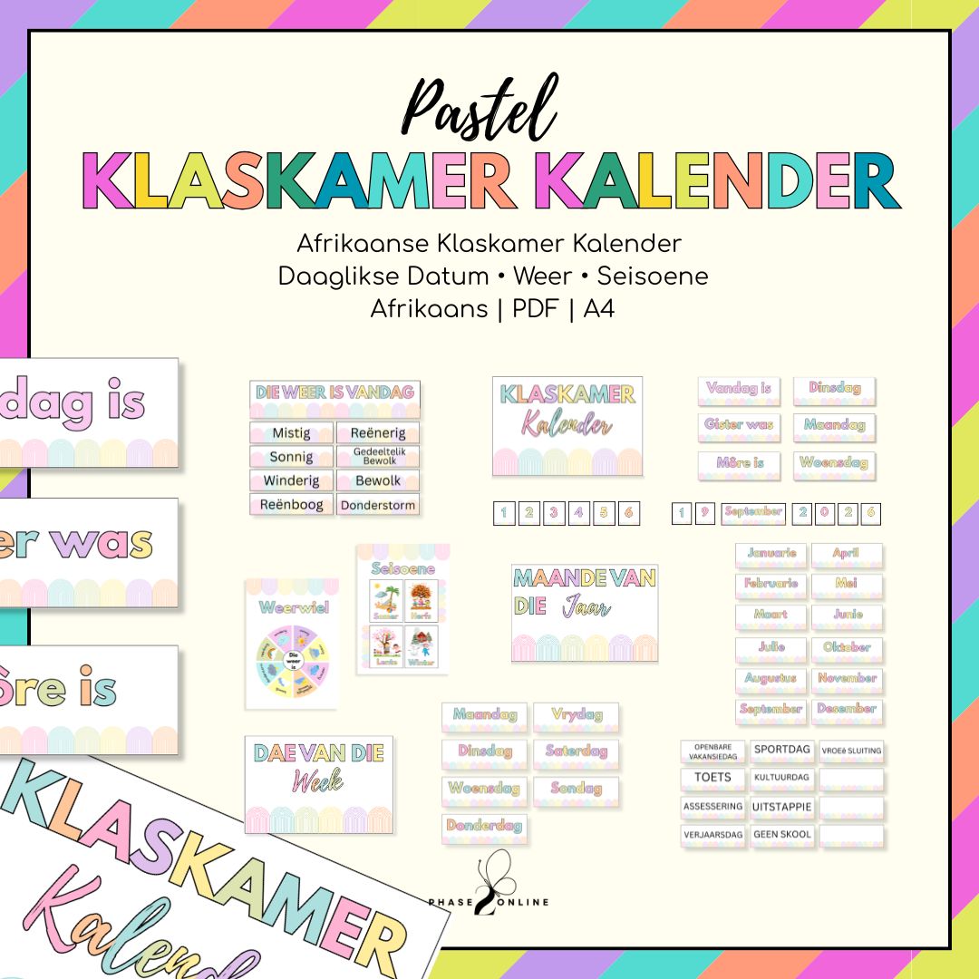 Afrikaanse Klaskamer Kalender | Drukbare PDF vir Grondslagfase