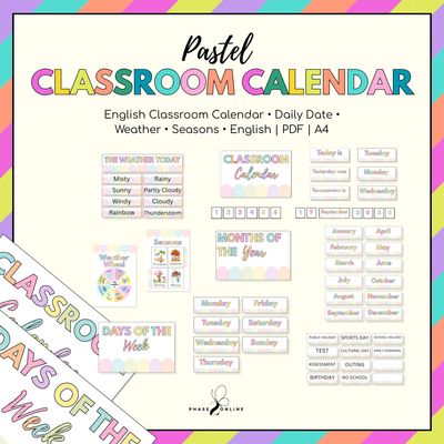 English Classroom Calendar Printable PDF | Foundation Phase Classroom Decor