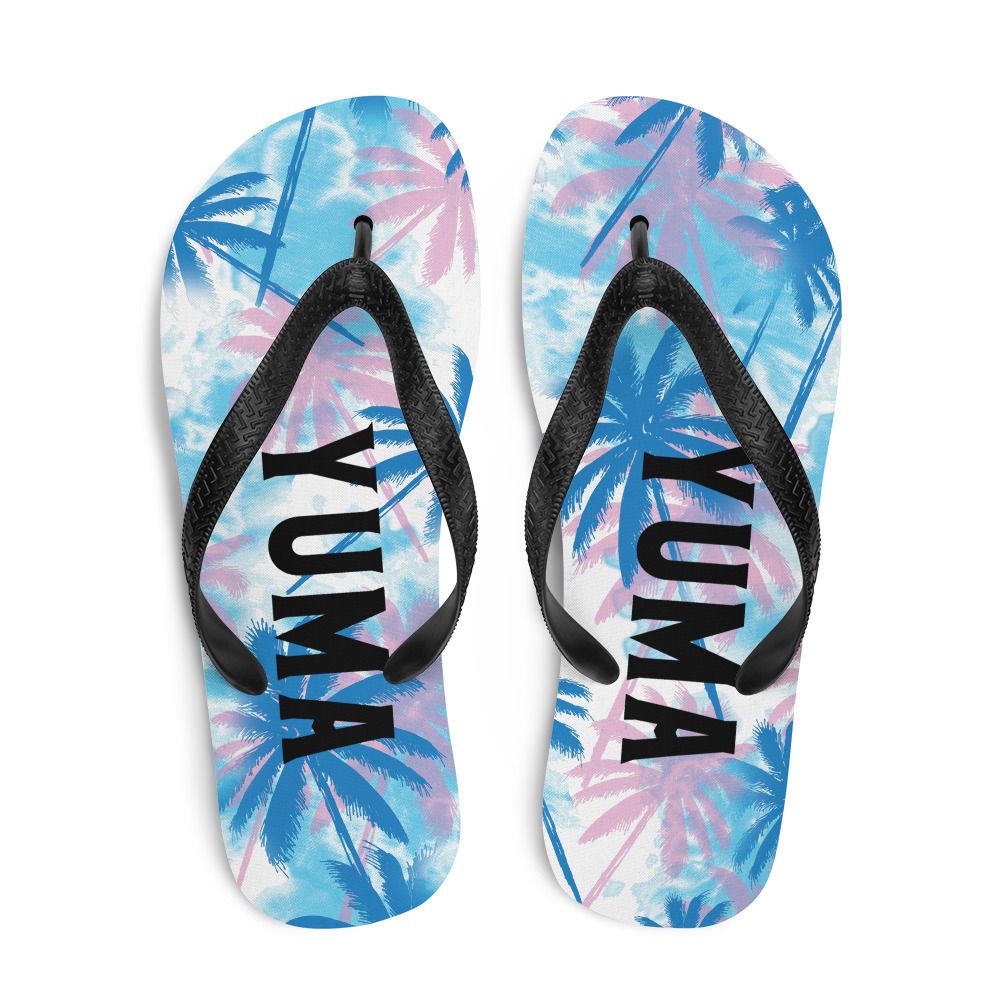 Yuma Pink &amp; Blue Palm Flip-Flops
