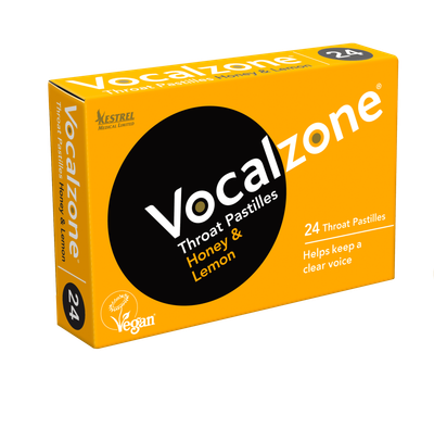 Vocalzone Throat Pastilles - Honey &amp; Lemon (box of 24 pastilles)