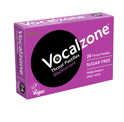 BUNDLE: Vocalzone Throat Pastilles - Blackcurrant Sugar Free (12 boxes of 24 pastilles)