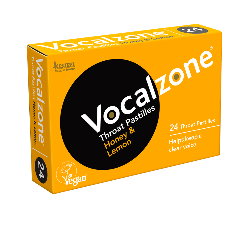 Vocalzone Throat Pastilles - Honey &amp; Lemon (box of 24 pastilles)