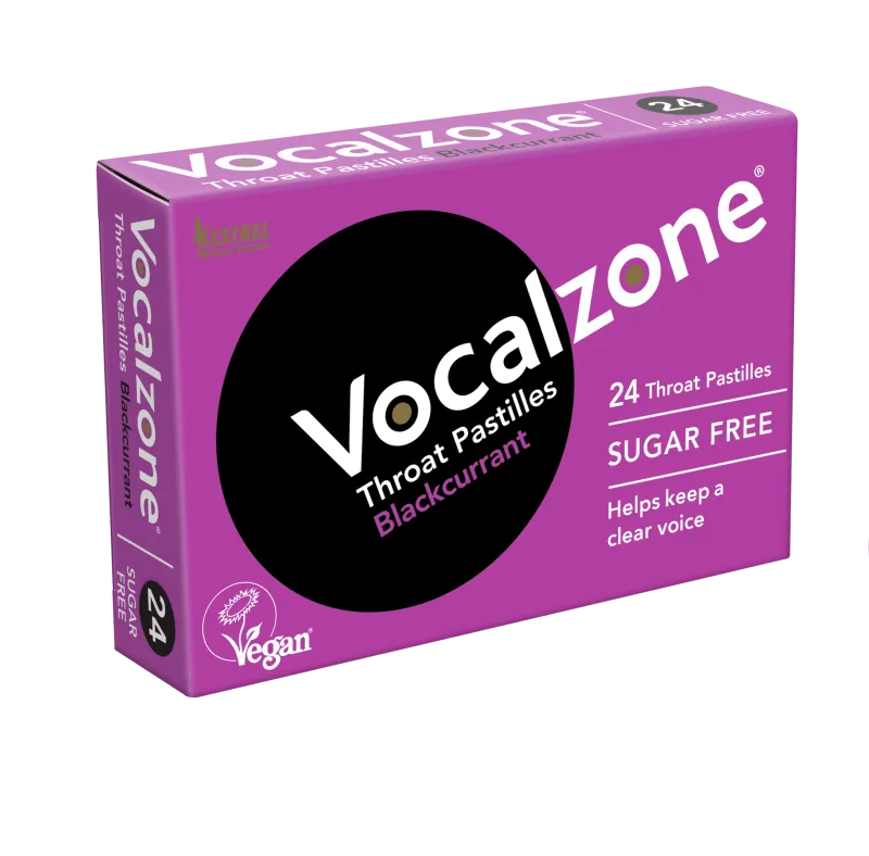 Vocalzone Throat Pastilles - Blackcurrant Sugar Free (box of 24 pastilles)
