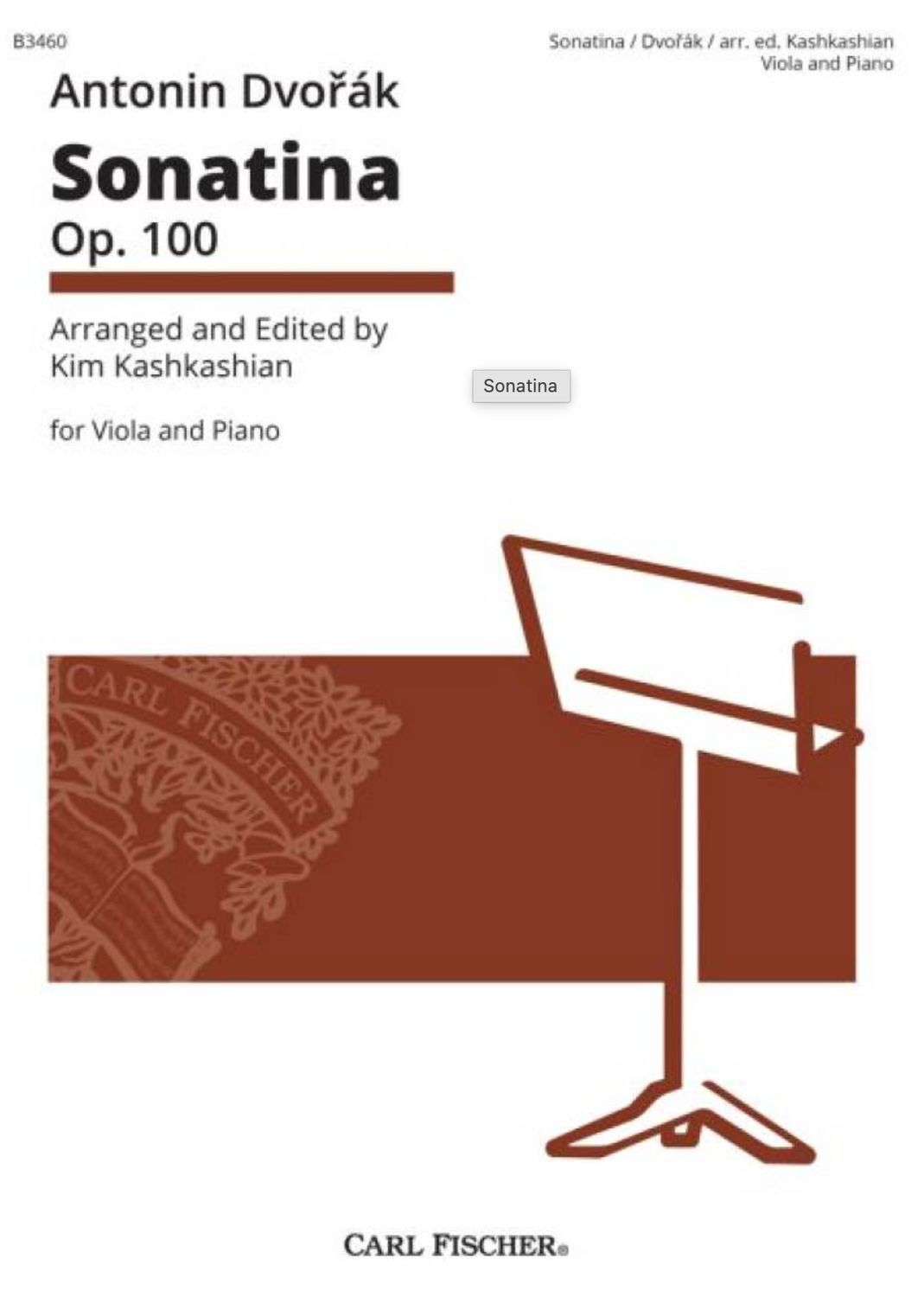Dvorak, Antonin: Sonatina Op.100 (arr Kim Kashkashian)
