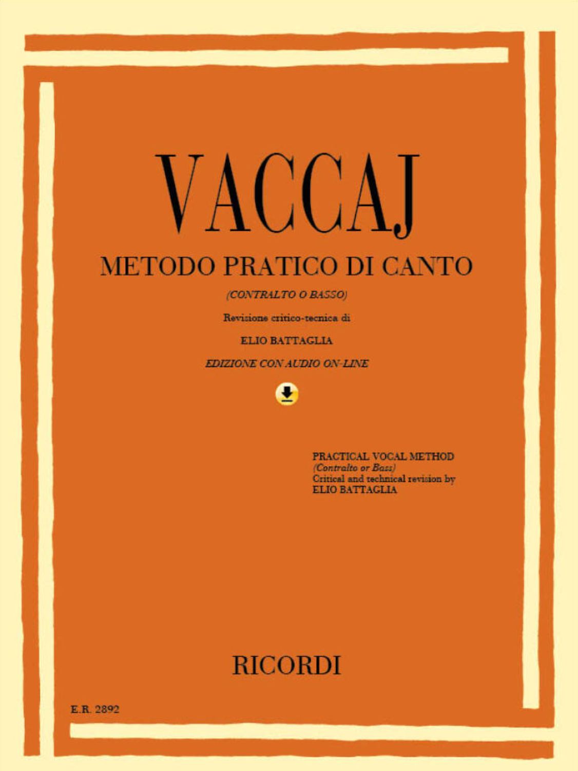 Vaccai: Metodo pratico di canto (Low Voice: Contralto or Bass)