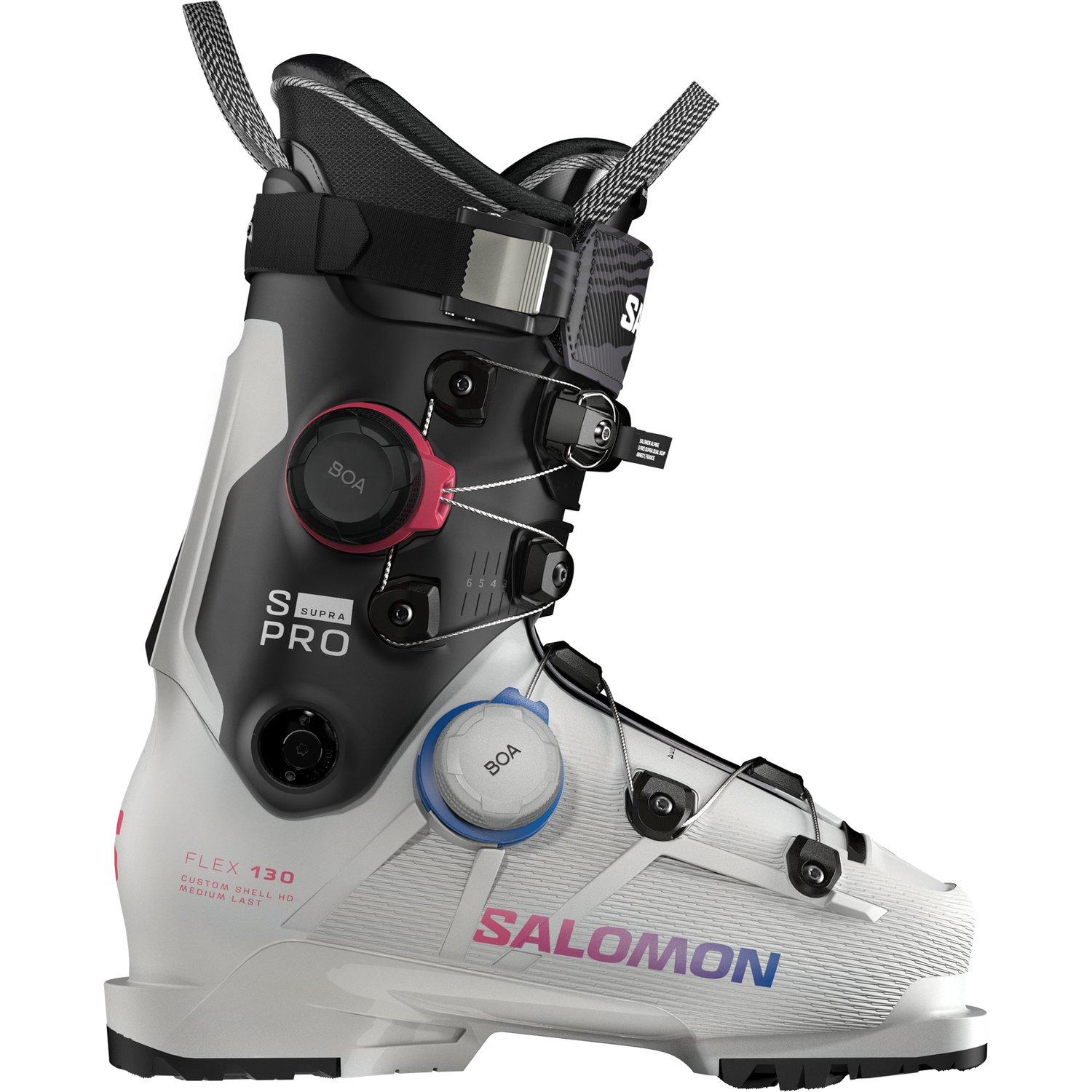 Salomon S/Pro Supra Dual BOA 130 Ski Boots 2026, Color: Gray Aurora/Black/Race Blue, Size: 25/25.5