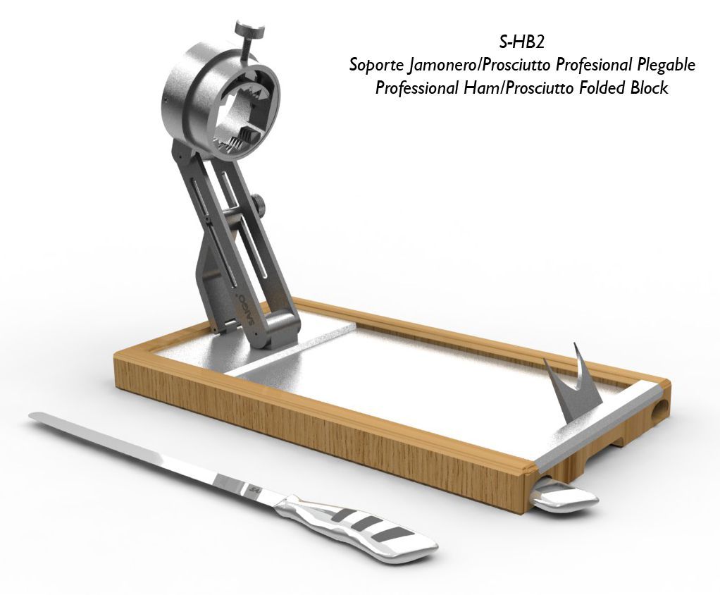 Soporte jamonero profesional Saigo S-HB2 · bambú y acero inoxidable, giratorio 360°, plegable