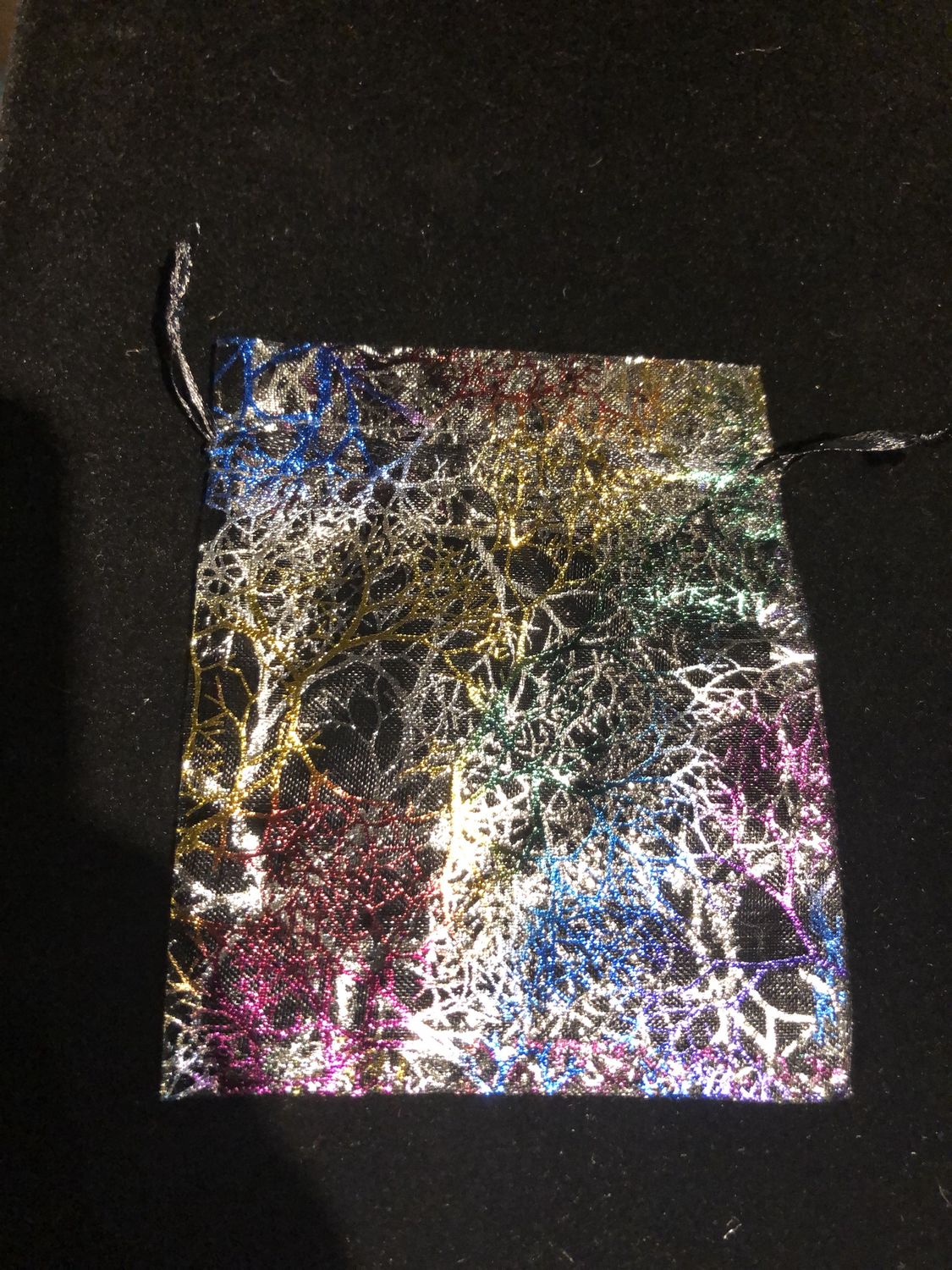 Black Organza Drawstring Bag with Rainbow Trees, 5 by 4 inches