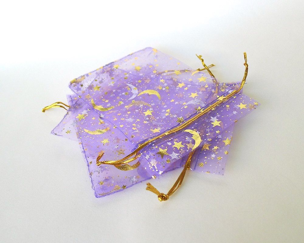 Organza Drawstring Bag with Spirals and Stars Purple*