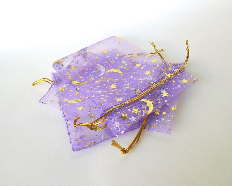 Organza Drawstring Bag with Spirals and Stars Purple*