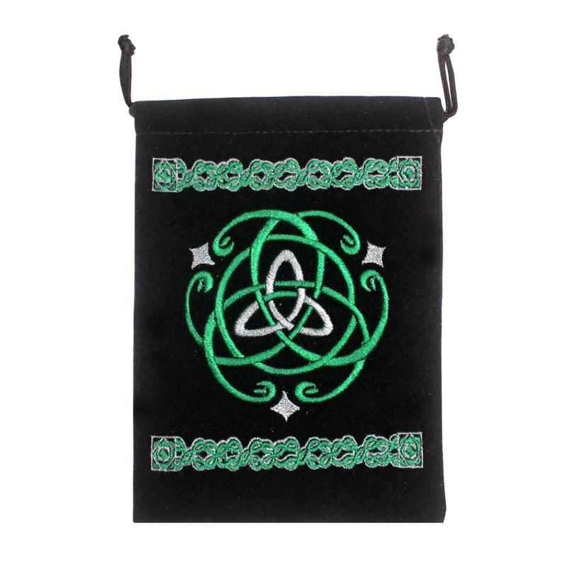 Triquetra Embroidered Velvet Drawstring Bag, 5 by 7 inches