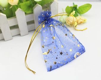 Organza Drawstring Bag with Spirals and Stars, Blue*