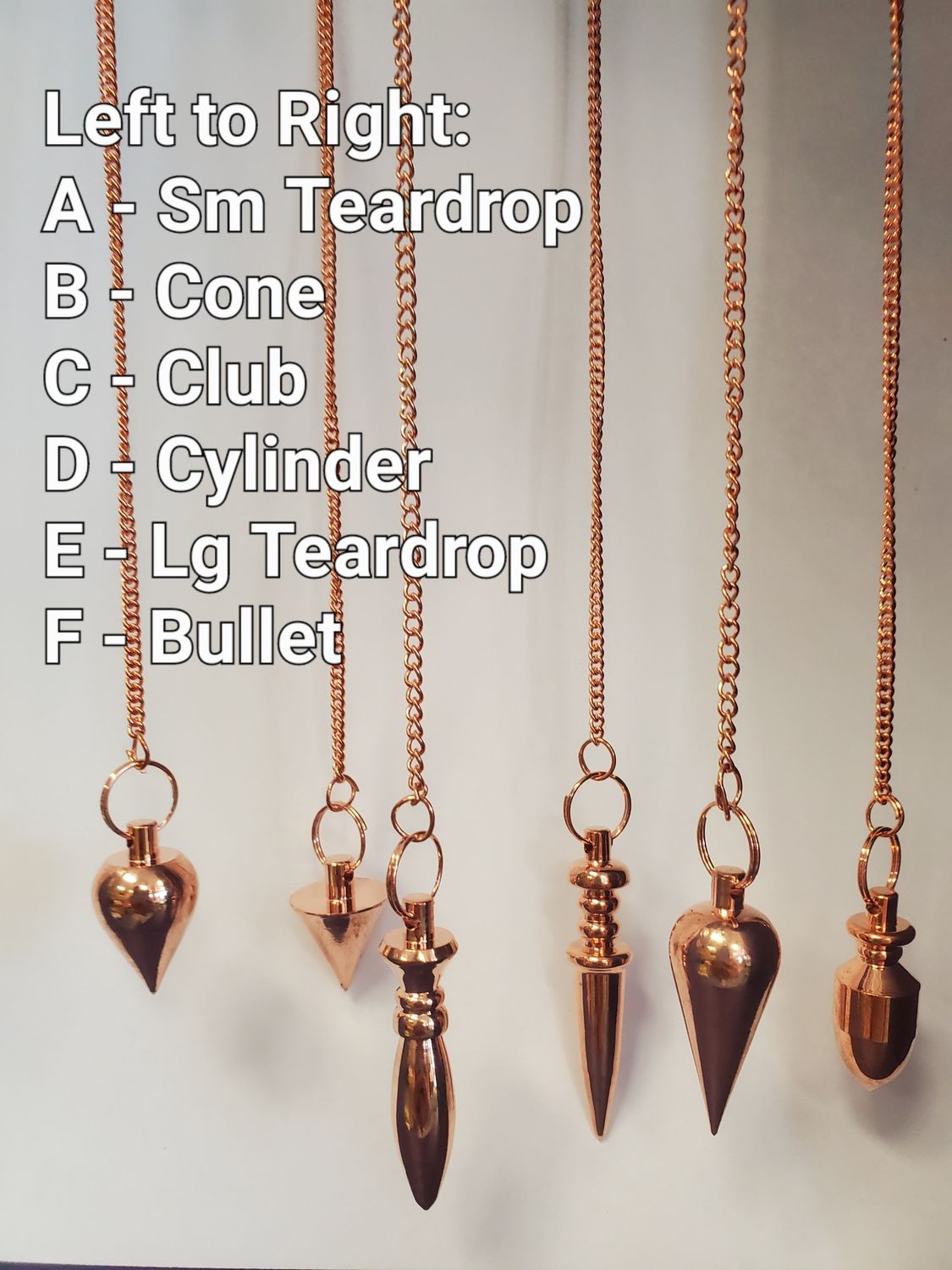 Metal Pendulum,  Assorted shapes in Copper