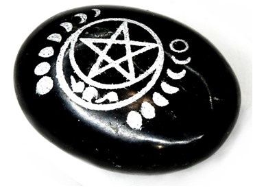 Pentacle Palmstone with Moon Phases in Black Tourmaline