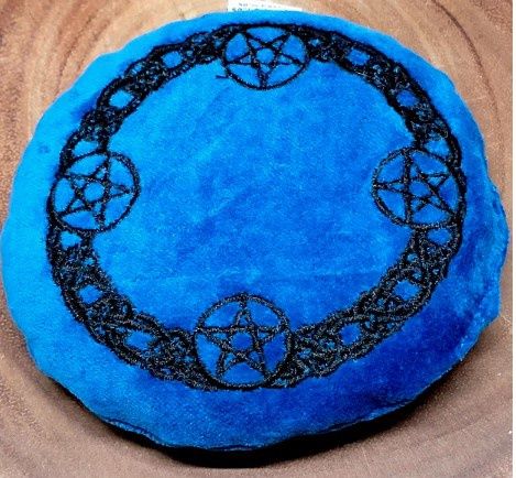 Blue Velvet Stone Cushion with Pentacle Design