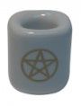 Mini Candle Holder - White with Gold Pentagram