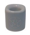 Mini Candle Holder - White with Silver Pentacle