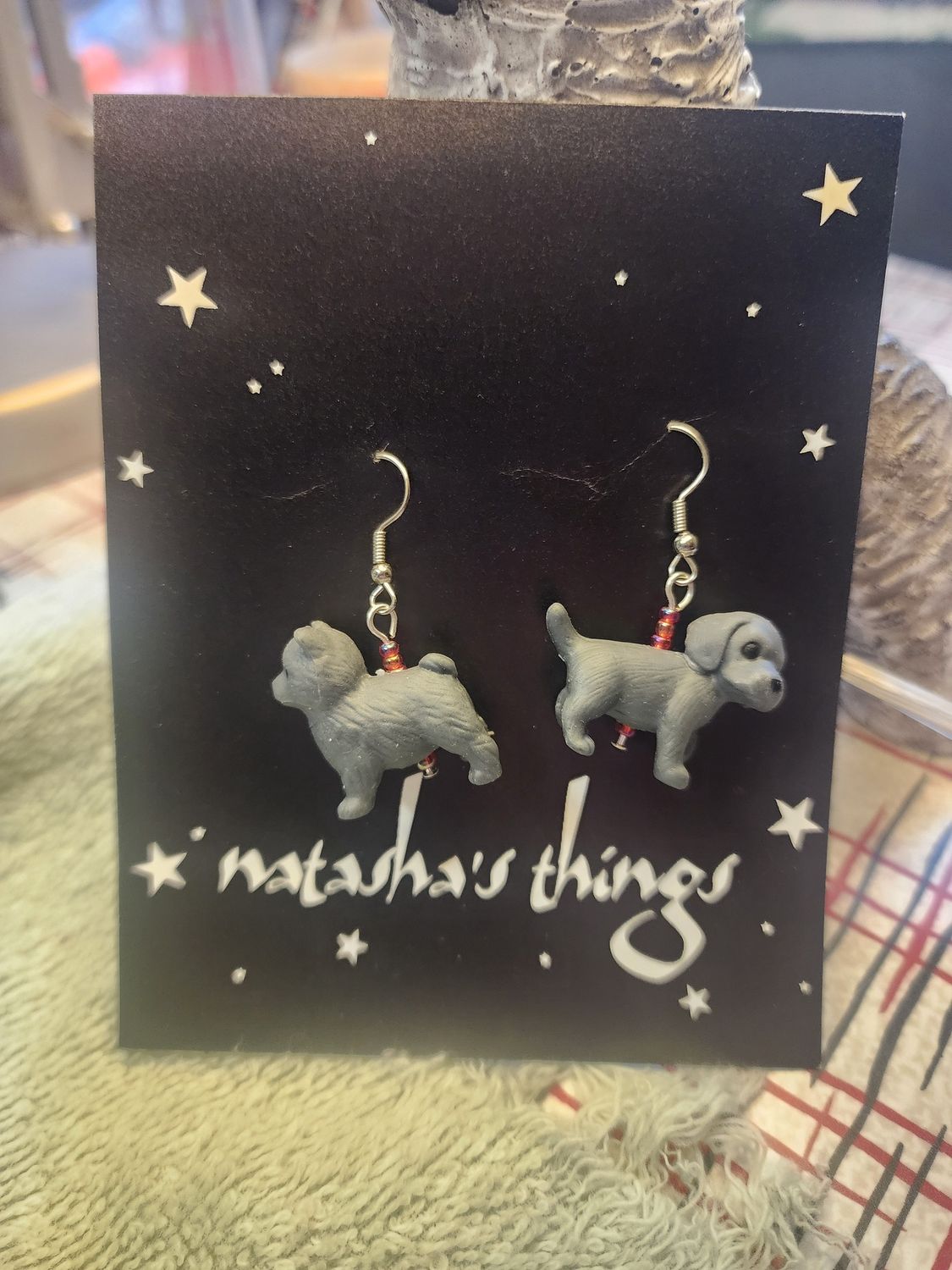 Grey Dog Earrings